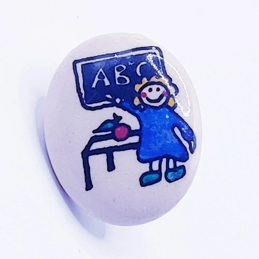 Vintage Ceramic Teacher ABC Apple Classroom Oval Tack Pin Brooch